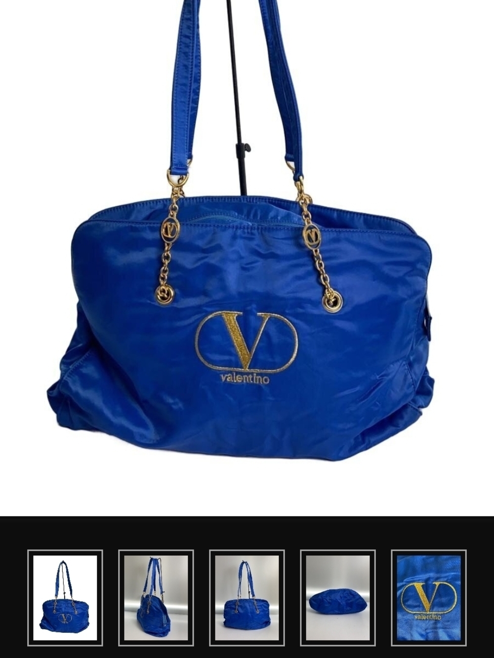 Valentino Royal Blue Logo Tote with Gold Chain Handles